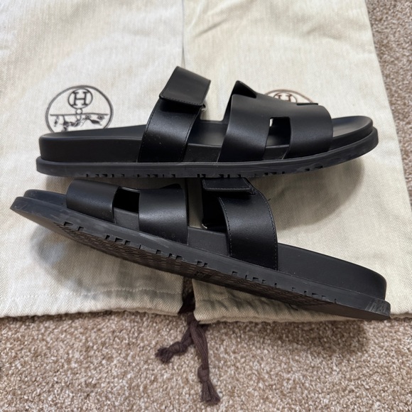 Hermes Black Leather Chypre Sandals - Picture 4 of 9